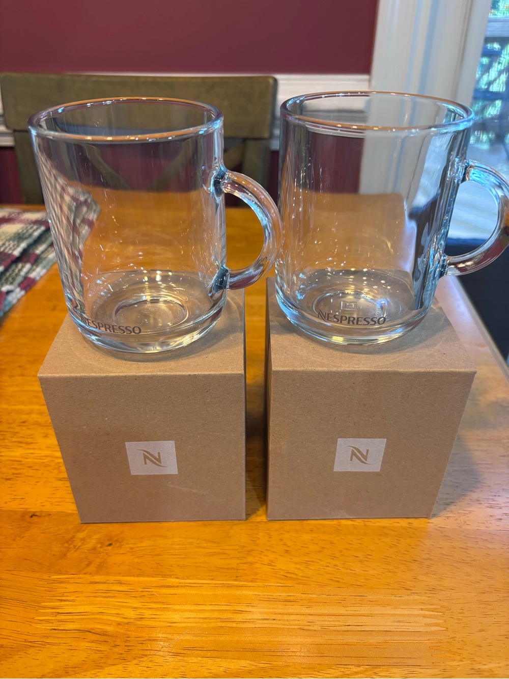 Nespresso Clear Glass Coffee Mugs - Set of 2 New